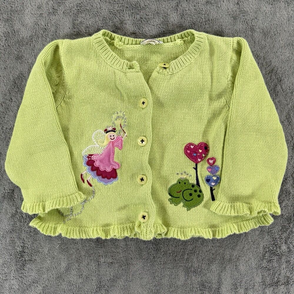 12 Months Talbots Kids Button Up Cardigan Fairy Frog Heart‎ Whimsy Cottagecore